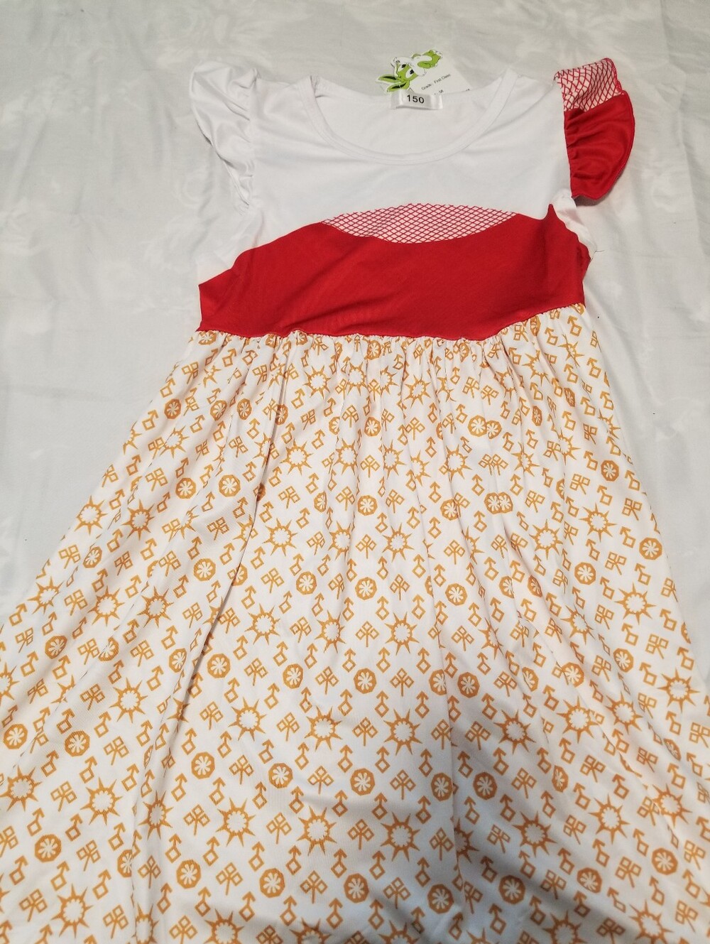 Red & White Girls' Printed Summer Dress